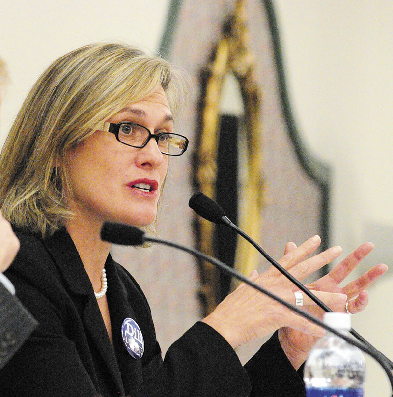 Democratic U.S. Senate candidate Cynthia Dill participates in the Maine Municipal Association's debate Oct. 4 at the Augusta Civic Center.