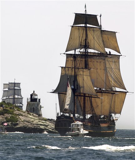 The HMS Bounty replica sails out of Newport, R.I., in July.