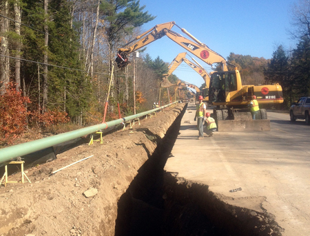Maine Natural Gas started construction earlier this week installing a natural gas pipeline along Route 17 in Windsor, seen above. The firm worked with the Maine Department of Transportation and its contractors to install 12-inch coated steel pipe under 11 culvert crossings that are being rebuilt this year as part of a paving project.