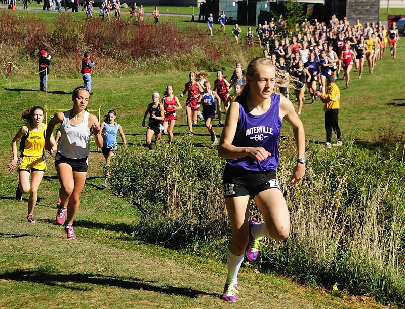 IN THE LEAD: Waterville’s Bethanie Brown won the Kennebec Valley Athletic Conference Class B title with a time of of 18:59.4 on Saturday at Cony High School in Augusta.