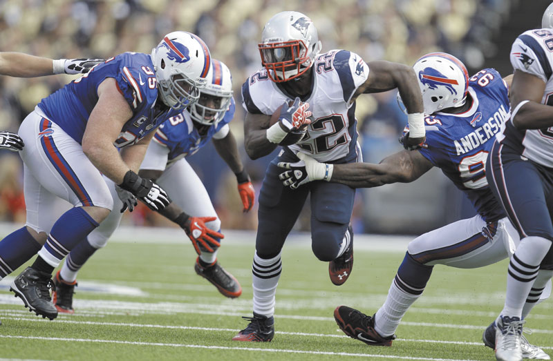 A RUSHING ATTACK: The combination of Stevan Ridley (22) and Brandon Bolden provided over 240 rushing yards last week against the Buffalo Bills.