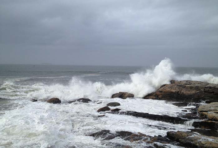 Large waves pound the rocks on Carrying Place Head Island on Tuesday.
