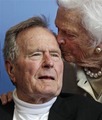 Former President George H.W. Bush, and former first lady Barbara Bush in a June 12, 2012, photo.
