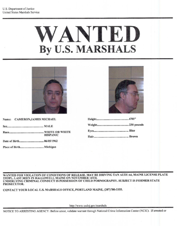 The US Marshals Service wanted poster for James Cameron.
