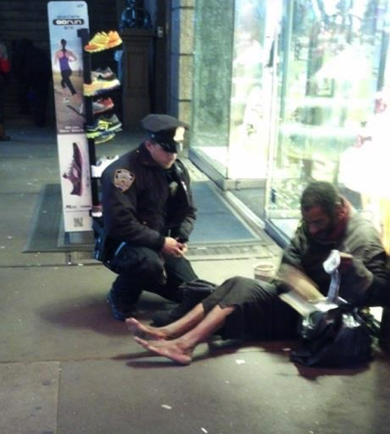 Jennifer Foster of Florence, Ariz., was visiting Times Square with her husband Nov. 14 and saw a shoeless man asking for change. “Right when I was about to approach, one of your officers came up behind him. The officer said, ‘I have these size 12 boots for you, they are all-weather. Let’s put them on and take care of you.’ The officer squatted down on the ground and proceeded to put ... socks and the new boots on this man."