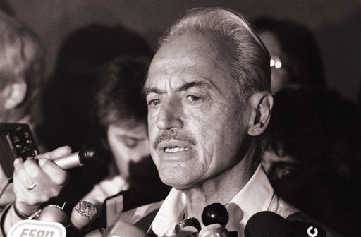 Marvin Miller speaks to reporters after rejecting a proposal to end a baseball strike in this July 16, 1981, photo.