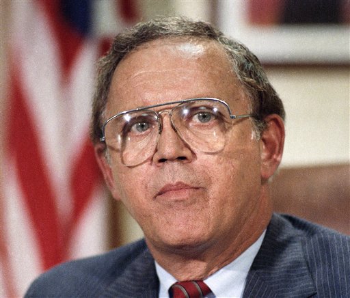 A 1986 photo of Sen. Warren Rudman, R-N.H. on Capitol Hill.