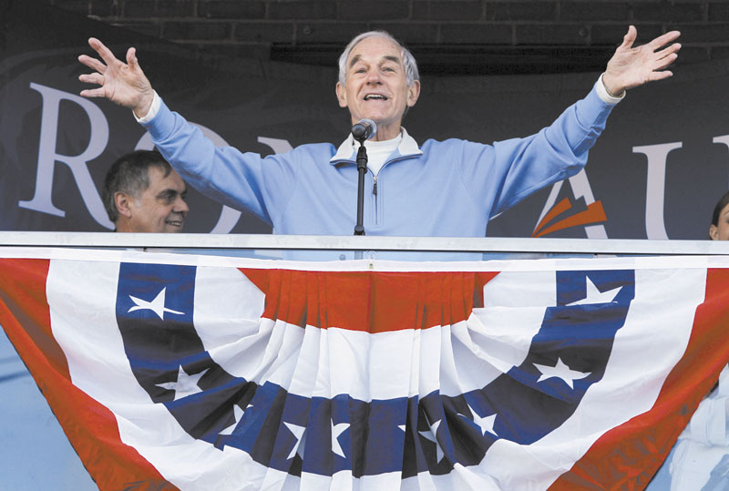 In this Jan. 28, 2012 file photo, Republican presidential candidate Rep. Ron Paul, R-Texas, campaigns in Freeport, Maine.