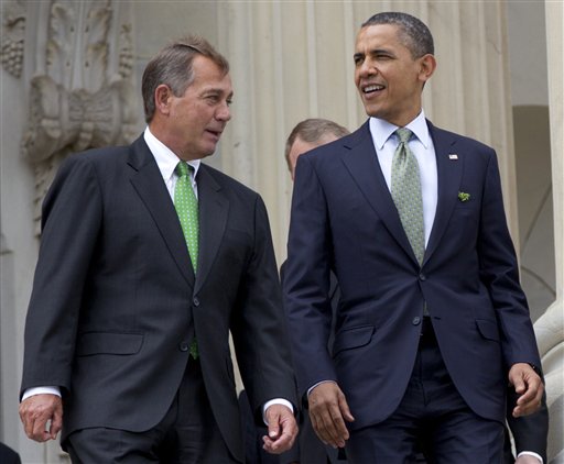 House Speaker John Boehner and President Barack Obama walk down the steps of the Capitol in Washington in this March 2012 photo.
