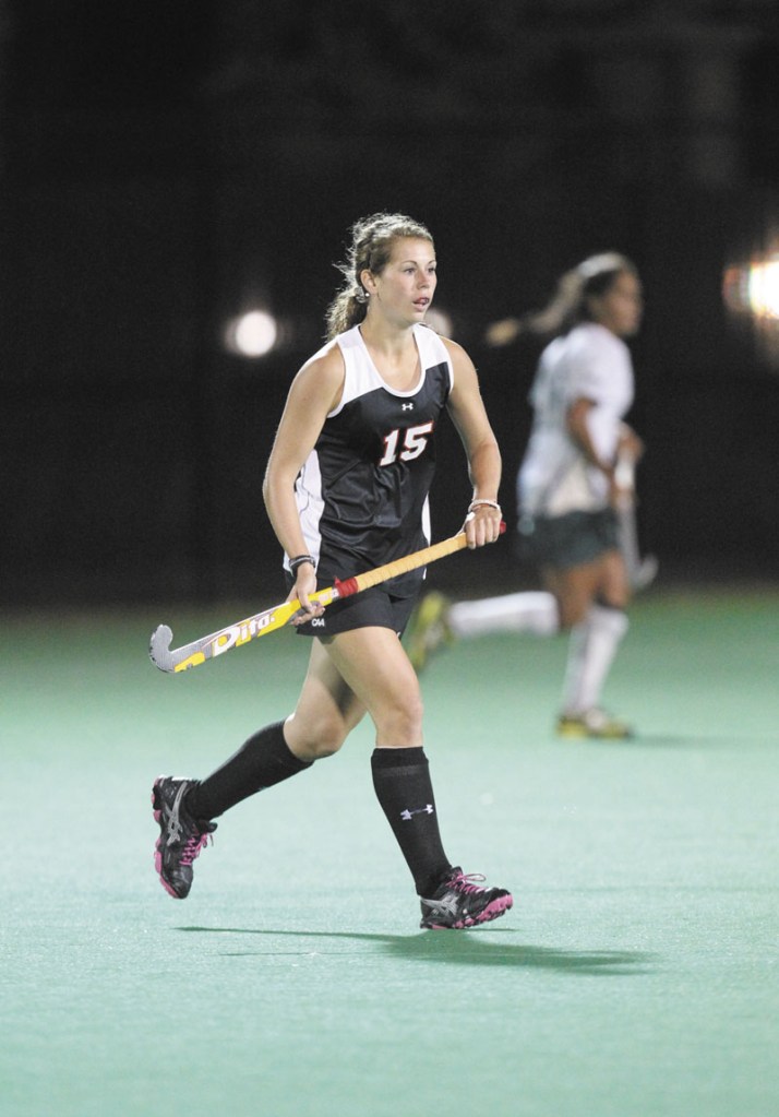 A NEW GAME: Northeastern freshman and Nokomis graduate Leah Edmondson has learned to adjust from Maine high school field hockey to the Division I game, both on and off the field.