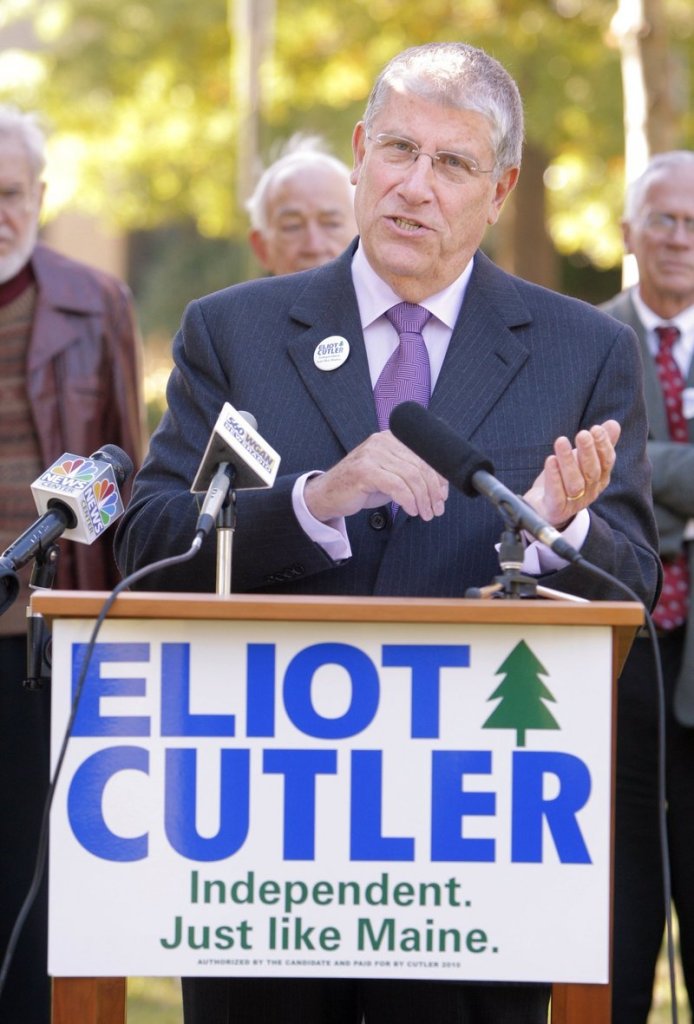 Eliot Cutler speaks at a press conference at Portland s Deering Oaks in October 2010.