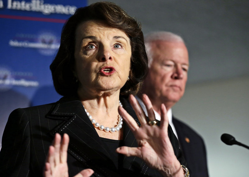 Dianne Feinstein, Senate Intelligence Committee chairman, with Saxby Chambliss, vice chairman, speaks Thursday after a hearing on the attack in Benghazi, Libya. Feinstein said Sunday she has concerns about how talking points were created, but she doesn’t believe the White House altered the document for political reasons.