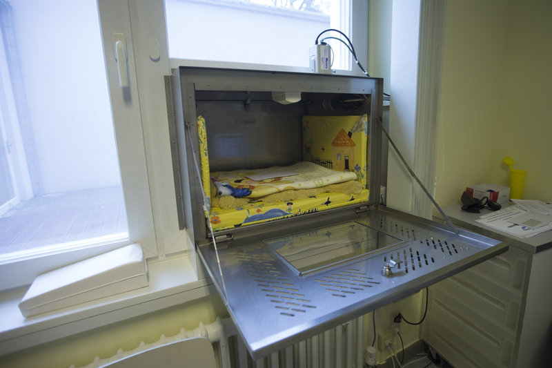 A view inside a baby hatch in a window at Waldfriede hospital in Berlin. There are nearly 100 baby boxes in Germany.