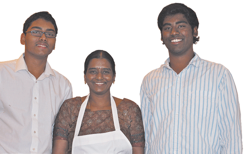 THE FAMILY: Mom and chef Sailatha Guntake with her sons Paul, left, and Sai.