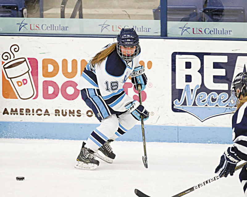 NEW WORLD: Waterville graduate Katy Massey has gone from playing hockey with boys in high school to playing Division I women’s hockey at the University of Maine.