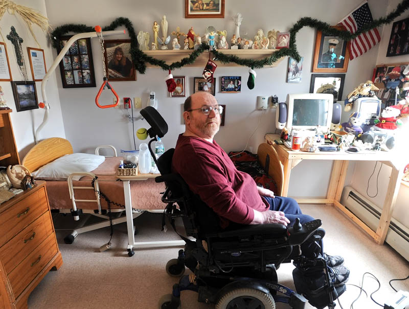 Ernie Verrill, 60, spoke about his own childhood Christmas memories from his room at Lakewood Nursing Home on Kennedy Memorial Drive in Waterville on Christams day.