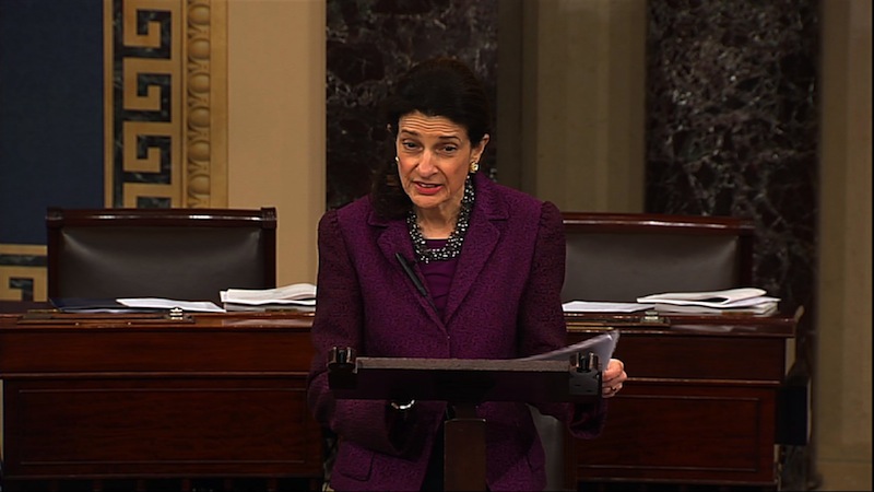 This video image provided by Senate Television shows Sen. Olympia Snowe, R-Maine, giving her farewell speech Thursday in the Senate chamber.