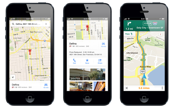 Screenshots of the new Google Maps iPhone app.