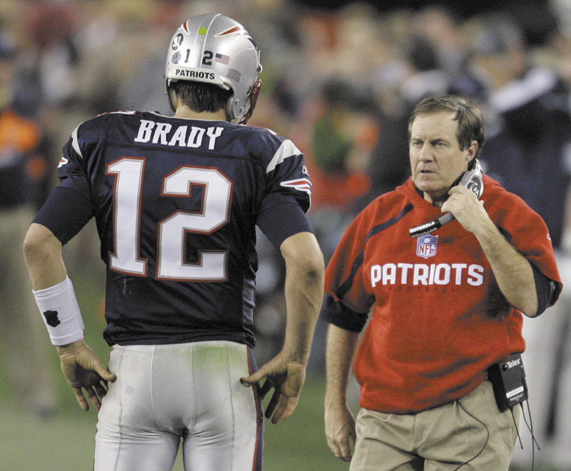 A TEST AWAITS: New England quarterback Tom Brady, left, and head coach Bill Belichick will face one of their toughest tests of the season when the play the San Francisco 49ers tonight in Foxborough, Mass. The 49ers defense, led by Aldon Smith, has allowed the fewest points in the NFL. NFL