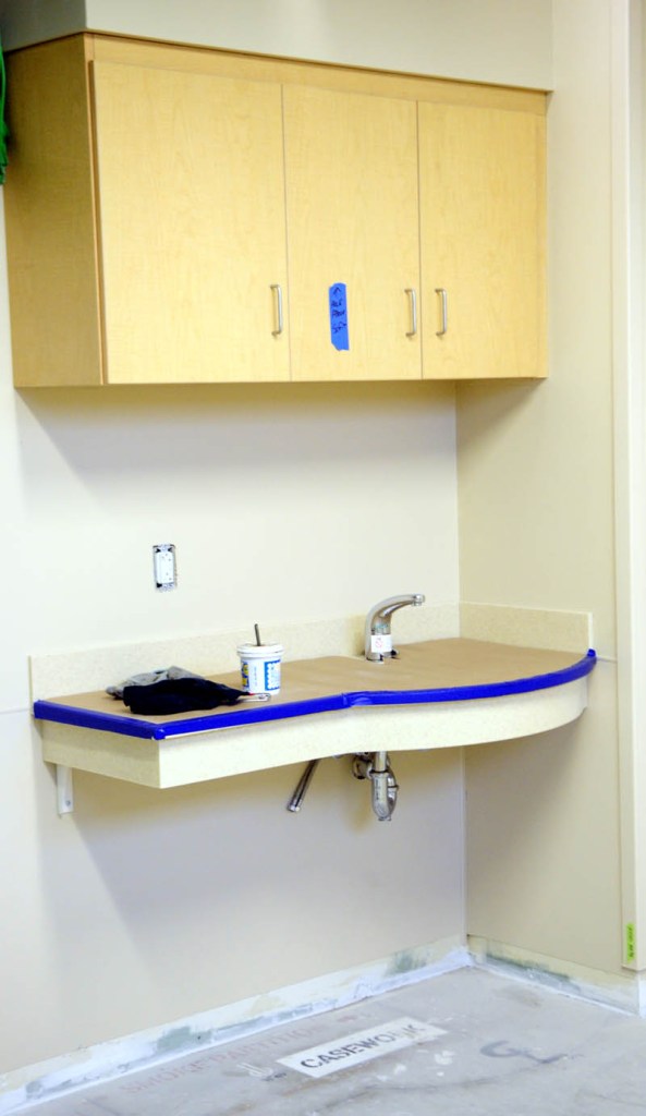 There are several counters and cupboards installed at the new MaineGeneral regional hospital in Augusta.