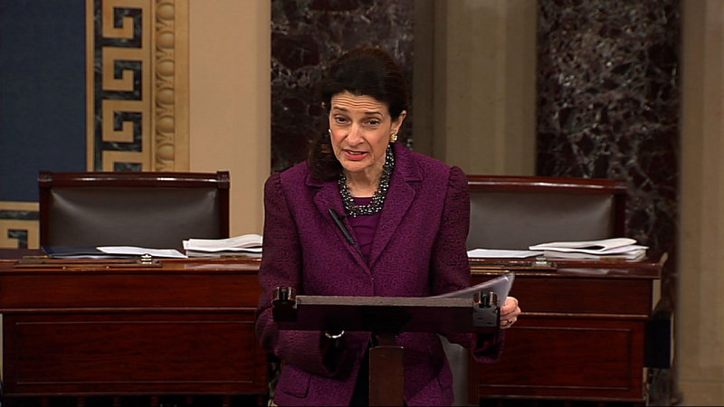 A video image provided by Senate Television shows retiring Sen. Olympia Snowe, R-Maine, giving her farewell speech on Dec. 13. Snowe said she remains hopeful that the Senate can overcome “excessive political polarization” and work together to reach consensus on important issues facing the nation.
