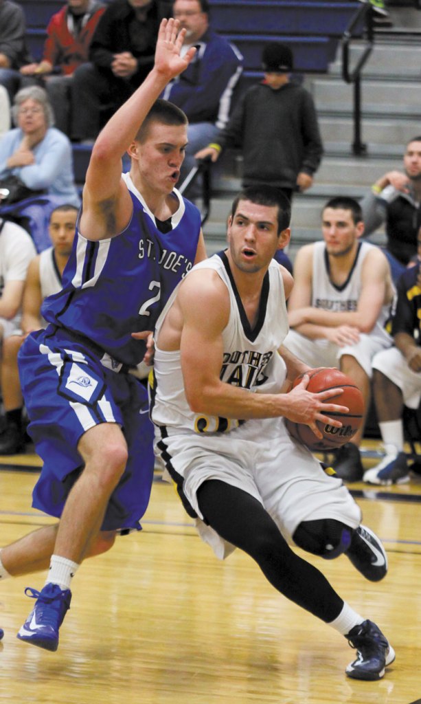 BACK IN ACTION: Maranacook graduate Mike Poulin has returned to the court for the University of Southern Maine men’s basketball team after missing most of two seasons with injuries. Poulin is averaging 8.4 points and 2.4 assists per game for the Huskies. Contributed photo