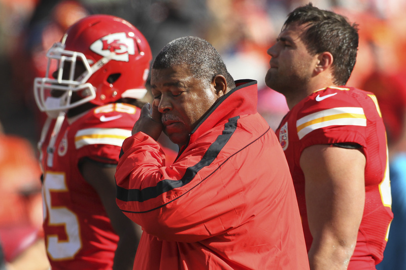 Romeo Crennel, Kansas City coach, was overcome with emotion Sunday but still led his Chiefs to victory.
