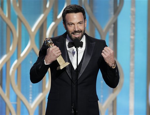 Ben Affleck holds his award for best director for "Argo" at the Golden Globe Awards in Beverly Hills, Calif., on Sunday. "Argo" also bested fellow best-drama nominee "Lincoln" at the Globes. 2010s,2013,Air Date 01/13/2013,Awards Show,Color,Event,Indoors,NUP_154609,Season 70,select