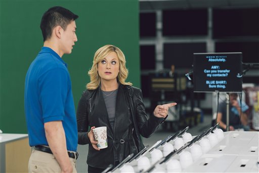 This undated image provided by Best Buy shows Amy Poehler on the set of the company's Super Bowl commercial.
