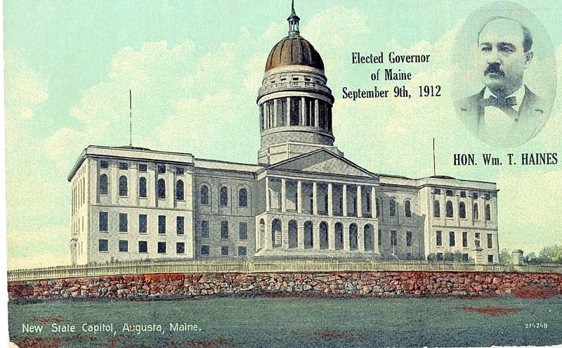 A postcard shows the State House in Augusta, as it appeared during Gov. William T. Haines' tenure.
