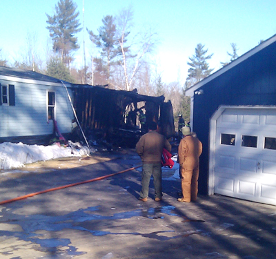 A mobile home at 534 Hallowell Road in Chelsea was partially destroyed by fire Monday morning, leaving a family of three homeless.