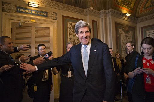 Sen. John Kerry, D-Mass., emerges after a unanimous vote by the Senate Foreign Relations Committee approving him to become America's next top diplomat, replacing Secretary of State Hillary Rodham Clinton.