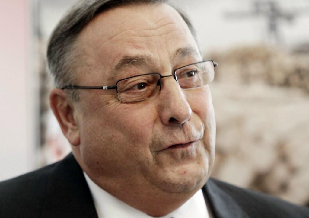 Maine Gov. Paul LePage smiles during a ceremony at the Blaine House in Augusta, Maine, on Wednesday, April 18, 2012. LePage signed three bills he said will help to improve Maine's business environment and open the door to jobs. (AP Photo/Pat Wellenbach)