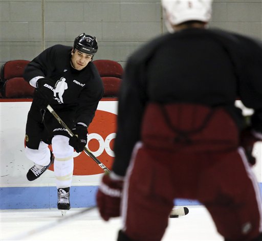 Boston Bruins' Milan Lucic skates during an informal hockey practice session a day after the end of the NHL labor lockout on Monday at Boston University in Boston.