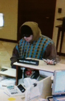 A still from security camera footage shows the suspect in Thursday's robbery of the York County Credit Union in Sanford.