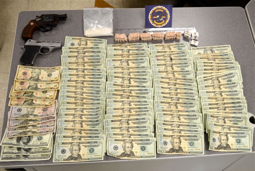 The Maine Drug Enforcement Agency and Ellsworth police searched the home of Matthew Wright and seized guns, drugs and cash.