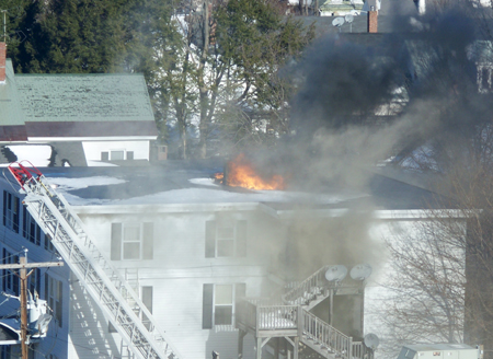 A six-unit apartment building at 55 Sewall St., Augusta, caught fire Thursday afternoon.