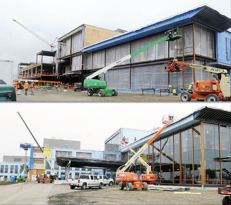 Staff photo by Joe Phelan The top photo shows the front entrance of the new MaineGeneral regional hospital on 5/22/12 in north Augusta. and the bottom one shows the same side of the new MaineGeneral regional hospital on 12/4/12 in north Augusta.