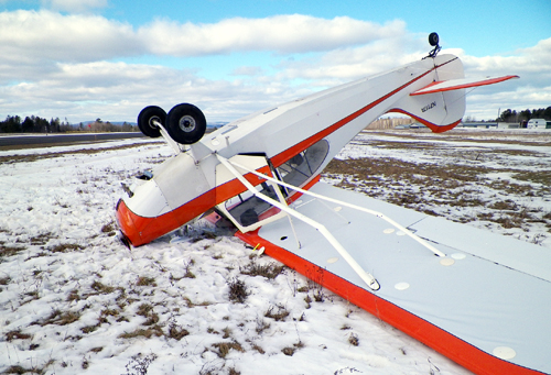 Robert Lewandowski, 44, of Winthrop was uninjured Tuesday when the 1946 Aeronca Champion 7AC airplane he was flying flipped over during landing practice at a Norridgewock airport.