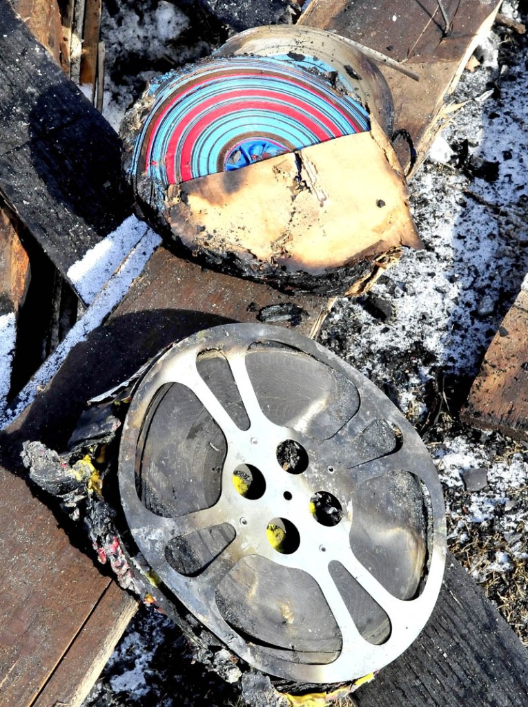 Some of the burned reels of film that were part of a lifetime collection owned by Richard Searls and were destroyed in a fire at his home in Solon on Saturday.