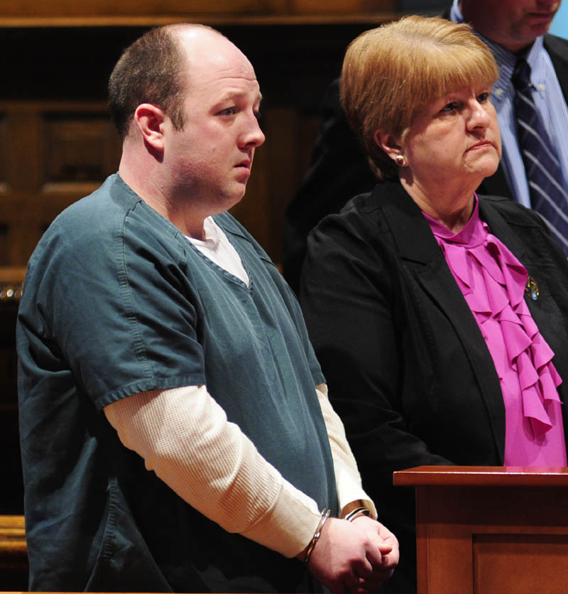 Matthew Partridge, left, and his attorney, Pamela Ames, appear in Kennebec County Superior Court Wednesday in Augusta.