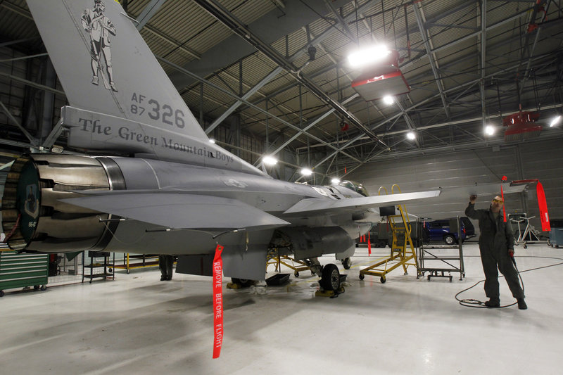 Master Sgt. Andrew Ehlers does repairs on an F-16 fighter plane in South Burlington, Vt. To some, the next-generation F-35 is a source of jobs and millions of dollars for the local economy. To opponents, the plane is a looming nuisance much louder than the F-16.