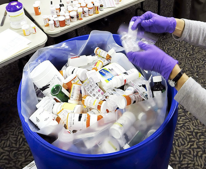 Unused prescription drugs collected during a 2008 Sagadahoc County drug disposal effort are sorted at Mid Coast Hospital in Brunswick. A U.S. DEA proposal would ban authorities from gathering data on what drugs are being returned during drug takeback programs and in what quantities. Such data has been used to cut the cost of MaineCare by imposing 15-day limits on the initial prescriptions of often-wasted drugs.