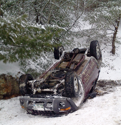 A car rolled over Wednesday afternoon on Route 17 in Whitefield.