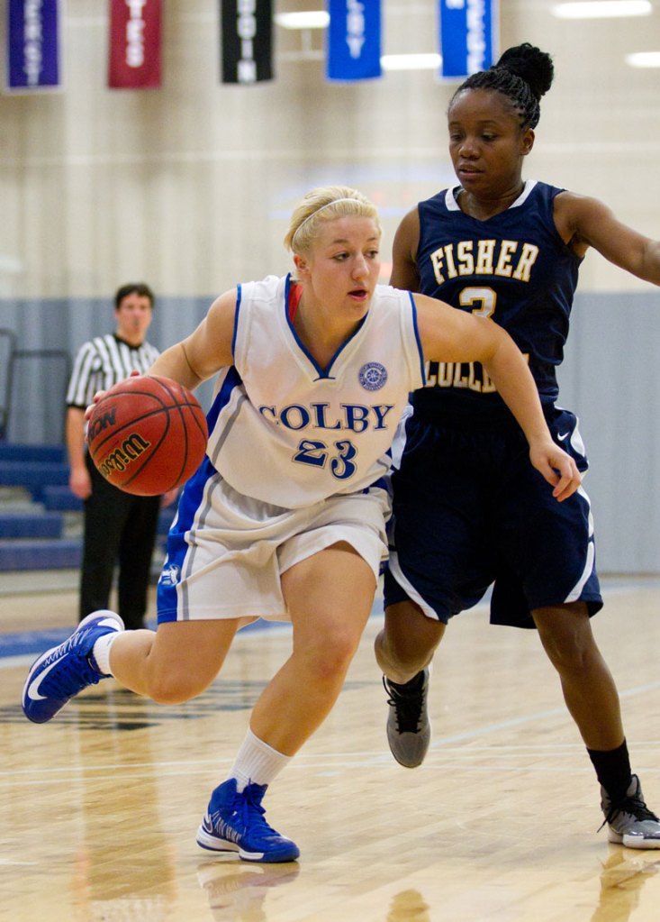 BIG IMPACT: Hall-Dale High School graduate Carylanne Wolfington (23) had moved into the starting lineup at power forward for the Colby women’s basketball team. Wolfington, a 5-foot-7 freshman, is averaging 7.5 points and 61. rebounds per game for the 6-8 Mules.