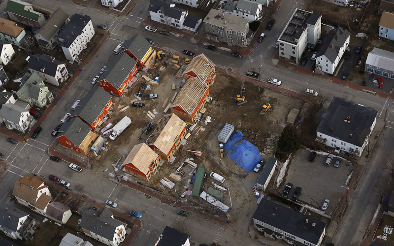 The old Adams School site on Wilson and Vesper Streets is being converted by Avesta Housing into the Adams School Condominiums & Marada Adams Park as seen in this aerial photograph Wednesday, February 6, 2013. Construction is expected to be complete by the spring.