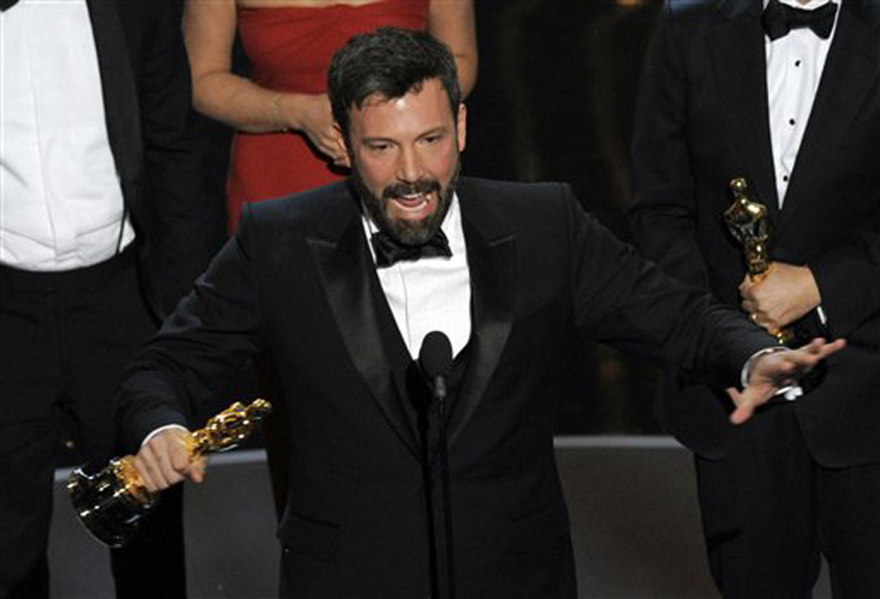 Director/producer Ben Affleck accepts the award for best picture for "Argo" during the Oscars Sunday night in Los Angeles. Oscars;Oscar
