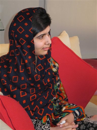 A Jan. 22, 2013, photo, of 15-year-old Malala Yousefza, who says she is "getting better, day by day."