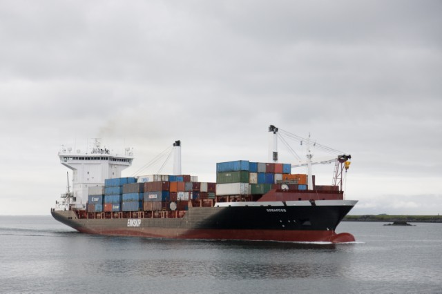 The "Goðafoss," one of the ships in Eimskip's shipping fleet. On Tuesday, Gov. Paul LePage announced that the Icelandic shipping company had signed a contract with the Maine Port Authority to begin operating out of the International Marine Terminal in Portland.