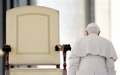 In this June 16, 2010, photo, Pope Benedict XVI leaves at the end of his weekly general audience in St. Peter's Square.